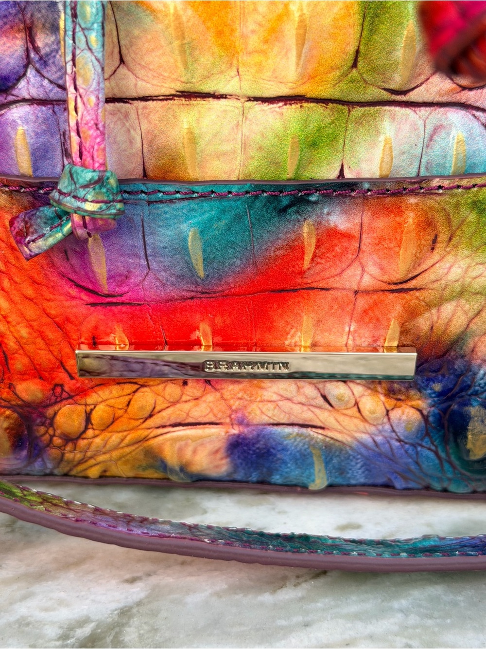 BRAHMIN Marlowe CrocEmbossed Leather BucketBag in Fallstruck Rainbow Colors NWOT - Picture 12 of 17